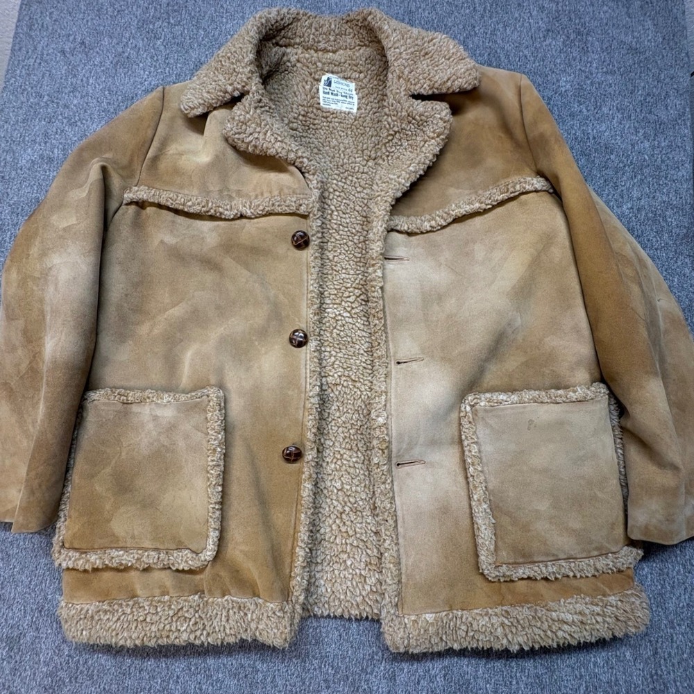 Vintage Fingerhut Fashions Mens 44 Faux Suede Sherpa Lined Rancher‎ Jacket USA